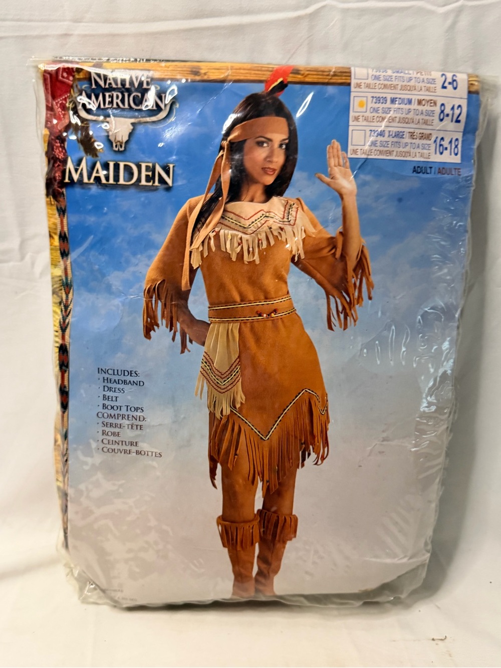 Native American Maiden Costume -Women M 8-12 Fringe -4 Piece